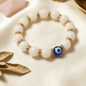 handcrafted white evil eye bracelet