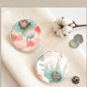 Mint Green Fabric Floral Round Stud Earrings