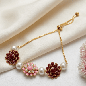 Floral Enamel and Pearl Slider Bracelet – Gold Plated Flower Design
