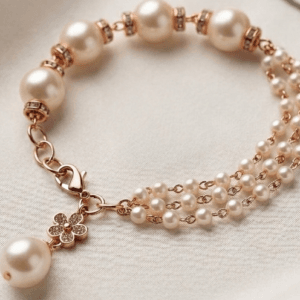 Handcrafted Gold Pearl Bracelet with White Pearls | Taruna Creations