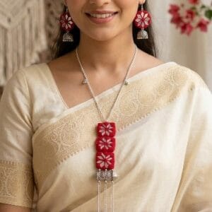 Handmade Red Thread Work Jewellery Set | Elegant Handcrafted Designer Jewellery for Women