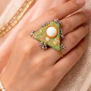 handcrafted triangle fabric mirror ring