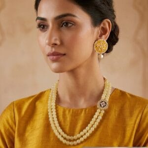 Yellow Beads Side Pendant Necklace