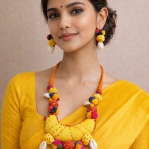 Handcrafted Fabric Necklace with Cowrie Shells