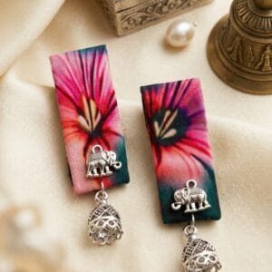 Fabric Oxidised Jhumka Earrings - tarunacreations.com