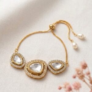 Kundan Stones Adjustable Slider Bracelet – Gold Plated Royal Design
