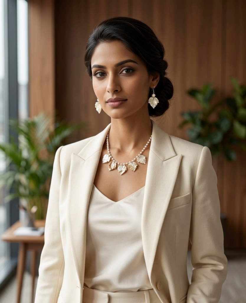Handcrafted Pearl and Leaf Necklace
