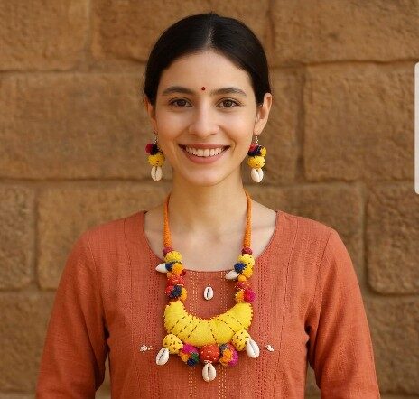 home 93 Handcrafted Fabric Necklace with Cowrie Shells