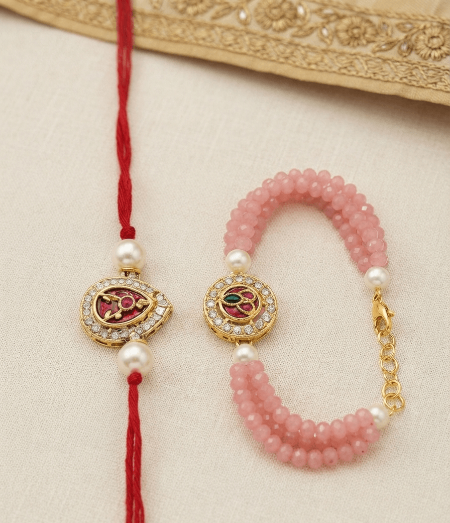 Premium Bhaiya Bhabhi Kundan Rakhi Set with Pearls by Taruna Creations 6 Premium Bhaiya Bhabhi Kundan Rakhi Set with Pearls by Taruna Creations - Image 6