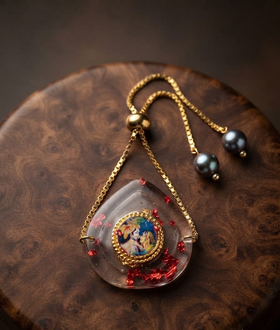 Handmade Resin Rakhi with Divine Radha Krishna Design | Taruna Creations 1 Handmade Resin Rakhi